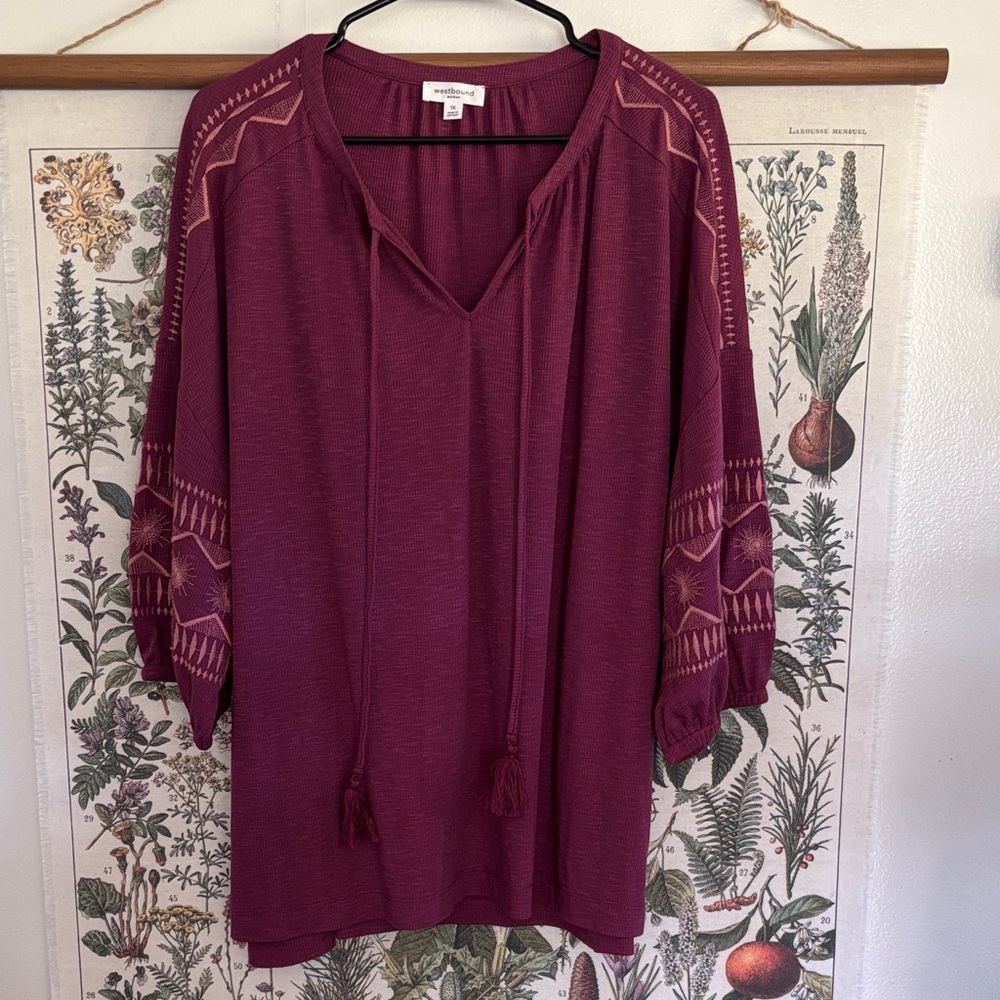 Westbound Purple Embroidered Peasant Tunic 1X